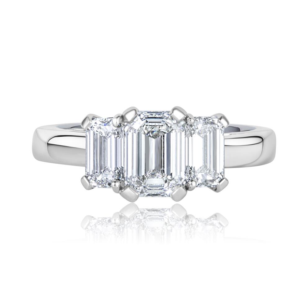 Platinum Emerald Cut Diamond Three Stone Engagement Ring 1.83ct Thumbnail Image 1