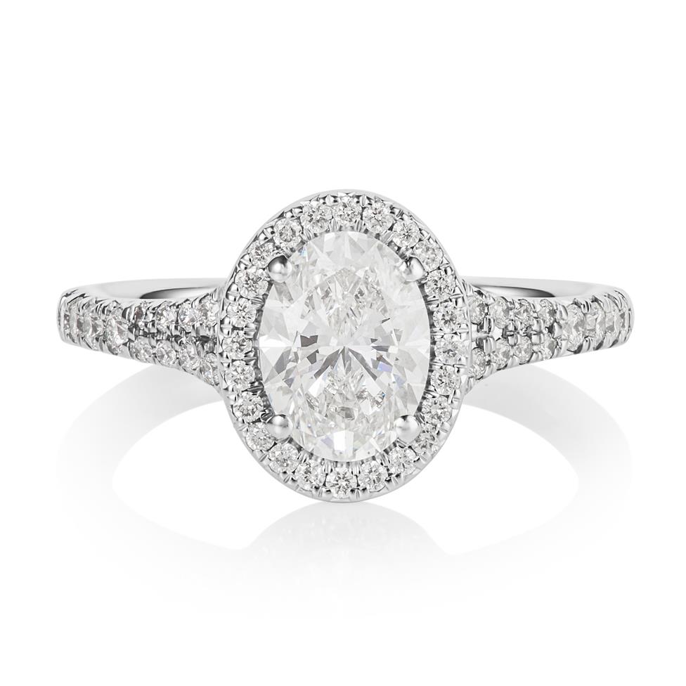 Platinum Oval Diamond Halo Engagement Ring 1.58ct Thumbnail Image 1