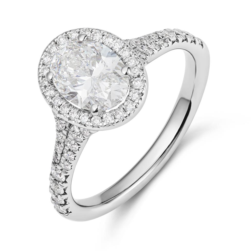 Platinum Oval Diamond Halo Engagement Ring 1.58ct Thumbnail Image 0