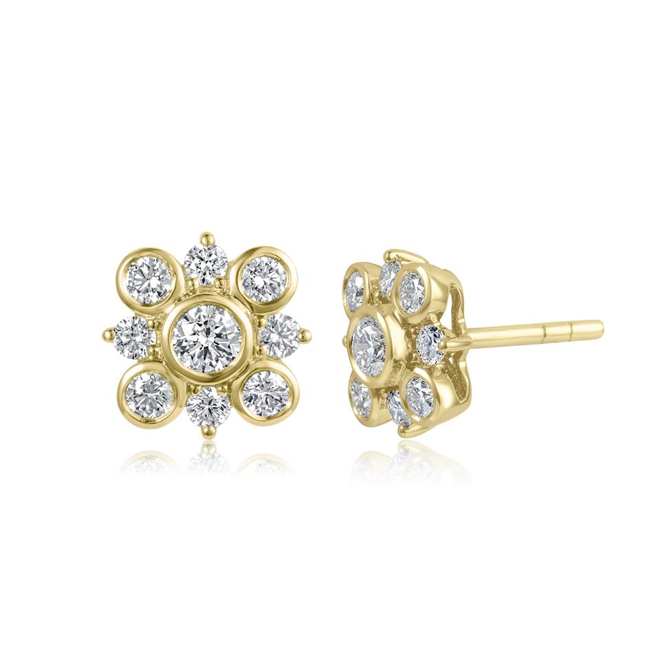 18ct Yellow Gold Diamond Cluster Stud Earrings Thumbnail Image 0