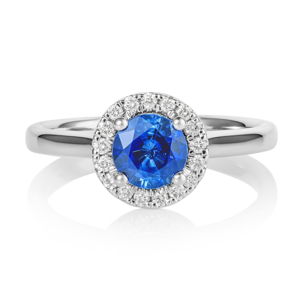 Platinum Sapphire and Diamond Halo Engagement Ring  Thumbnail Image 1