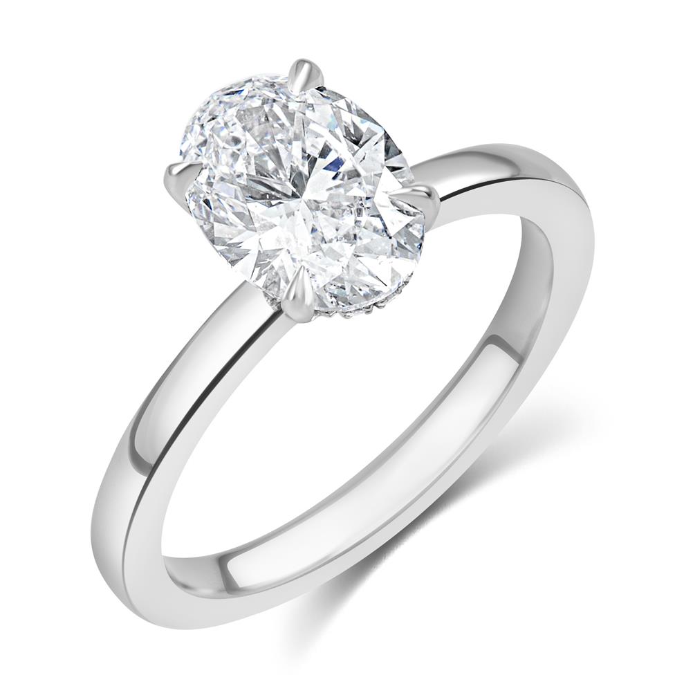 Platinum Bezel Detail Oval Diamond Solitaire Engagement Ring 1.90ct Thumbnail Image 0