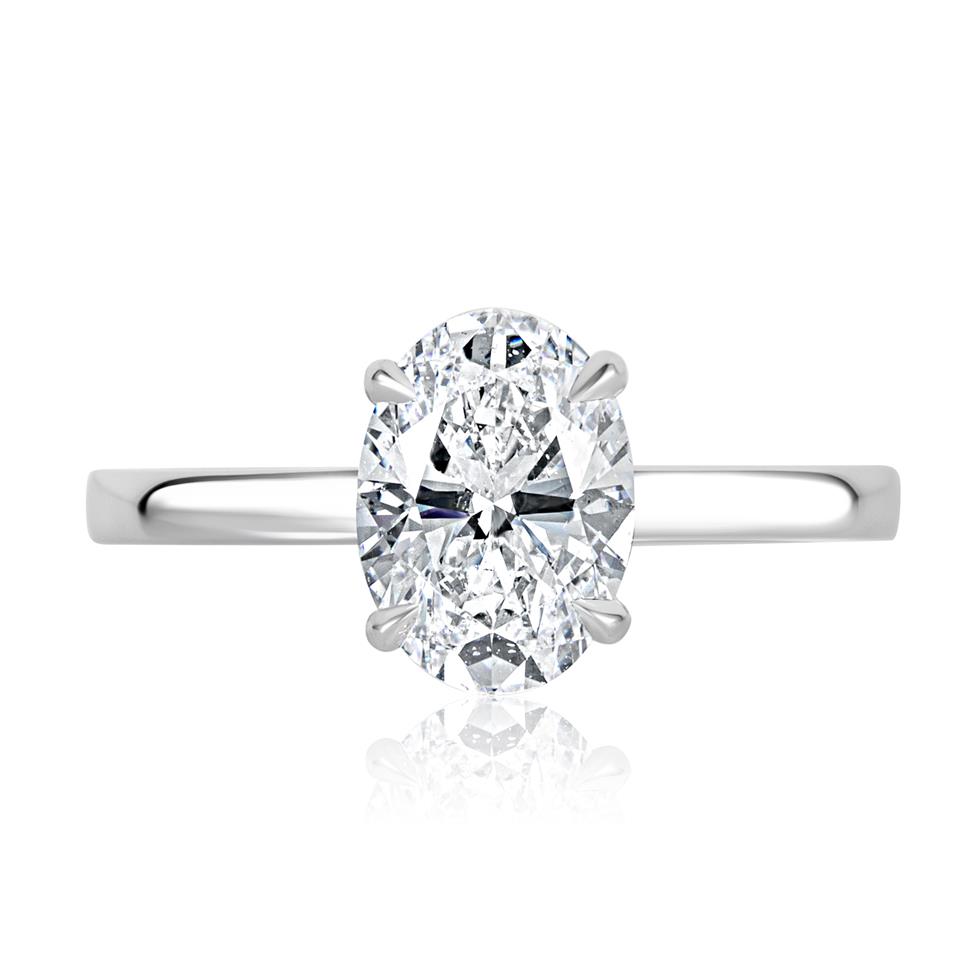 Platinum Bezel Detail Oval Diamond Solitaire Engagement Ring 1.90ct Thumbnail Image 2