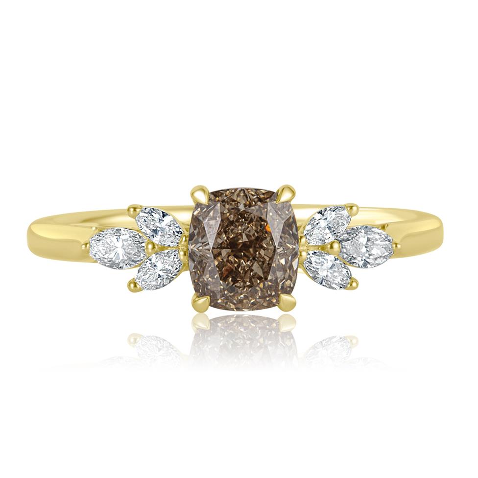18ct Yellow Gold Cushion Cut Cognac Diamond Engagement Ring 1.02ct Thumbnail Image 2