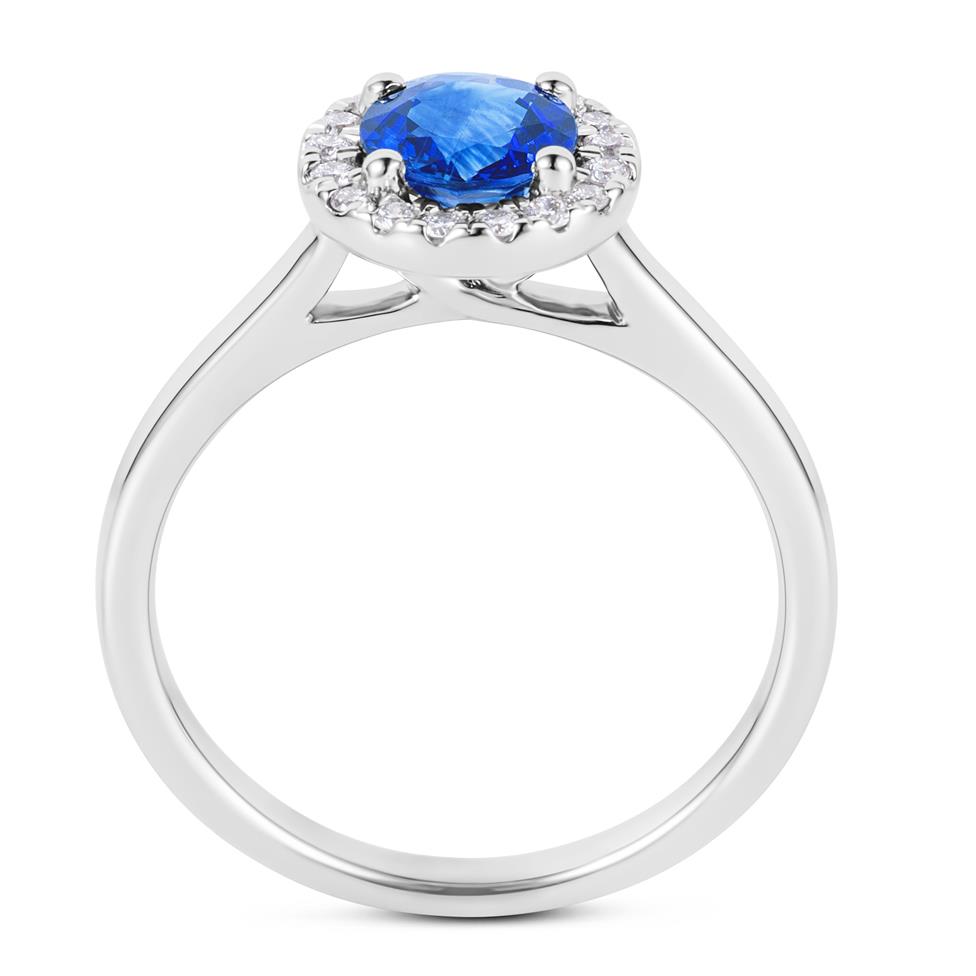 Platinum Sapphire and Diamond Halo Engagement Ring  Thumbnail Image 2