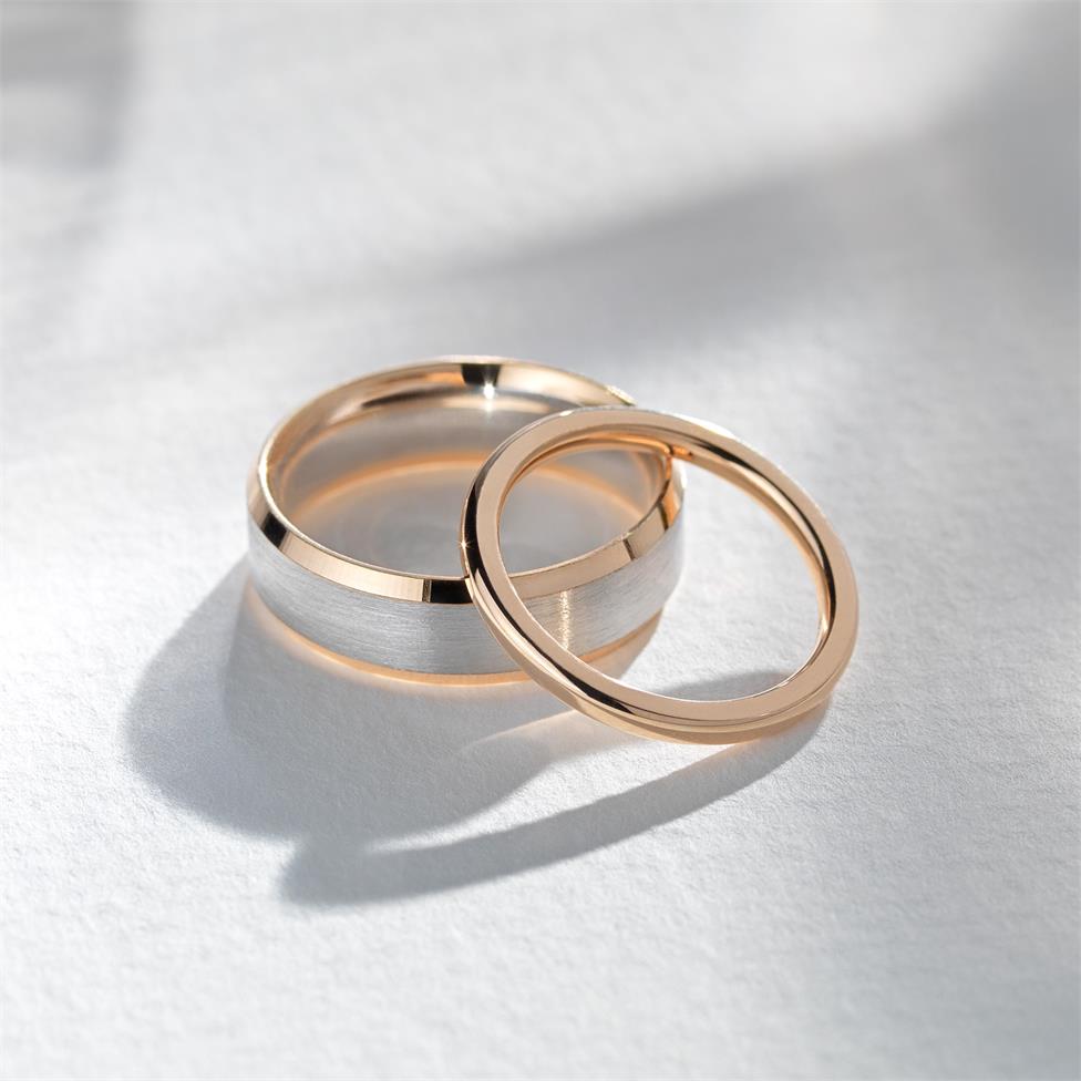 Platinum and 18ct Rose Gold Bevel Detail Wedding Ring Thumbnail Image 1