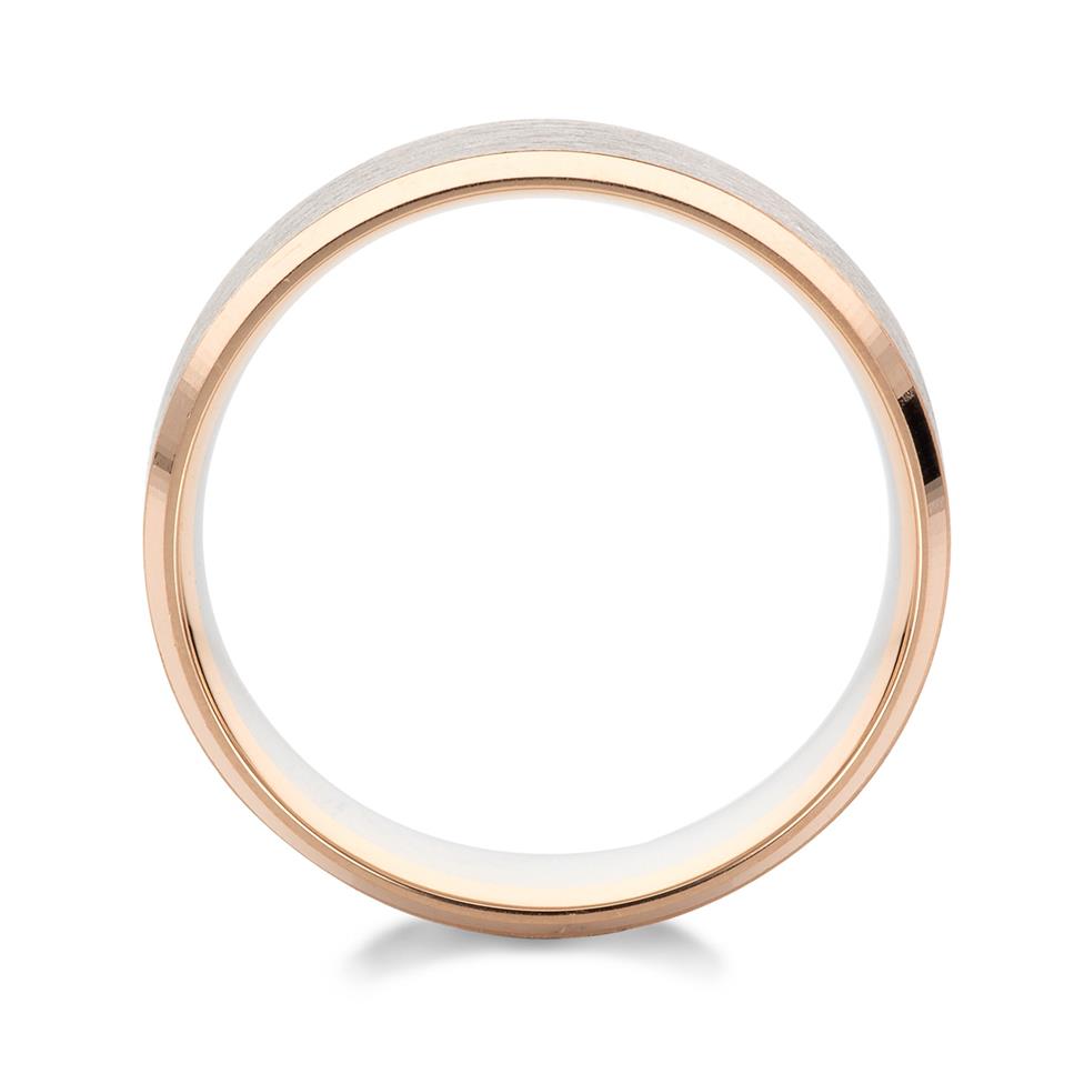 Platinum and 18ct Rose Gold Bevel Detail Wedding Ring Thumbnail Image 2