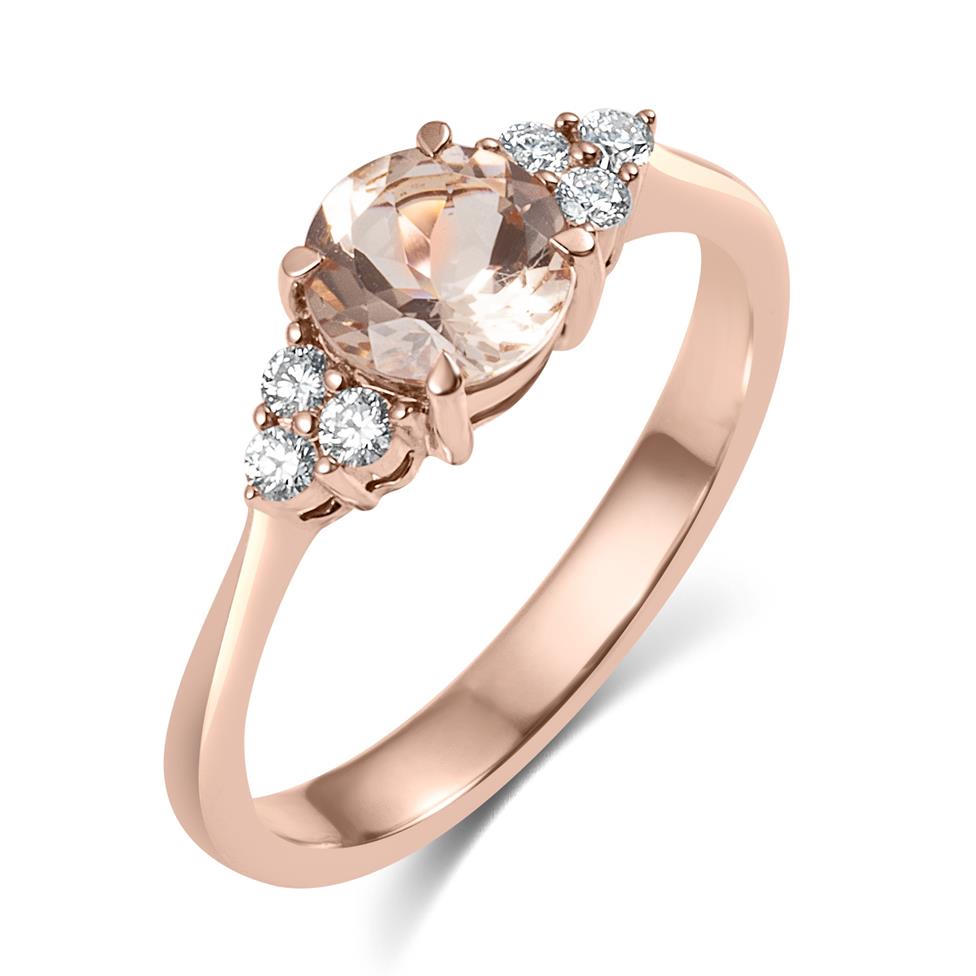 18ct Rose Gold Round Morganite and Diamond Dress Ring Thumbnail Image 0