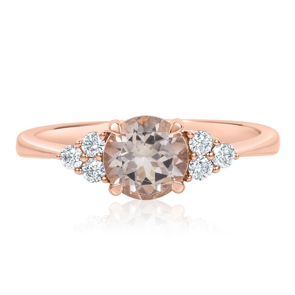 18ct Rose Gold Round Morganite and Diamond Dress Ring Thumbnail Image 2