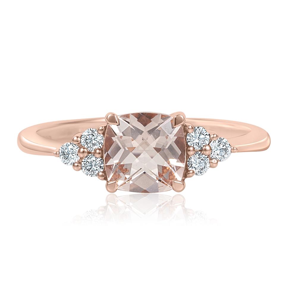 18ct Rose Gold Cushion Cut Morganite and Diamond Dress Ring Thumbnail Image 2