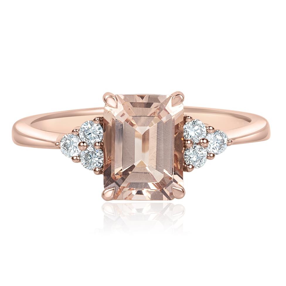 18ct Rose Gold Emerald Cut Morganite and Diamond Dress Ring Thumbnail Image 2