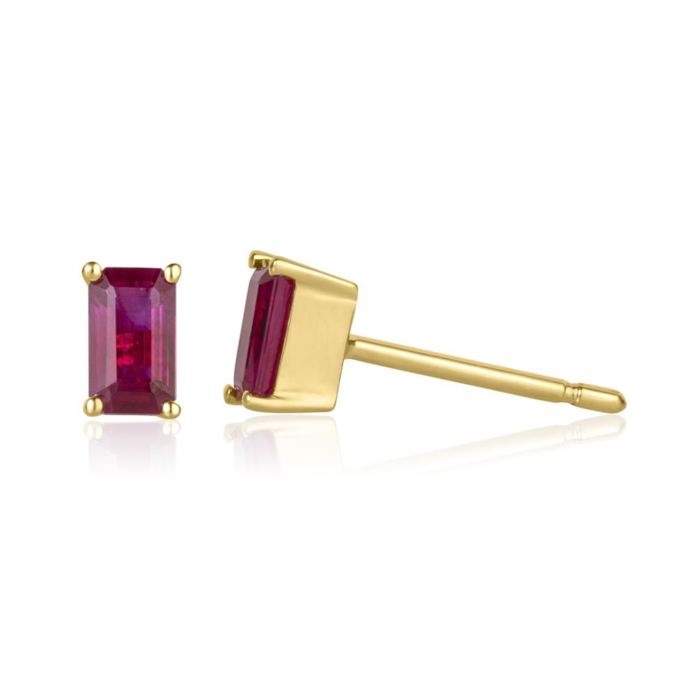 18ct Yellow Gold Ruby Solitaire Stud Earrings Thumbnail Image 0