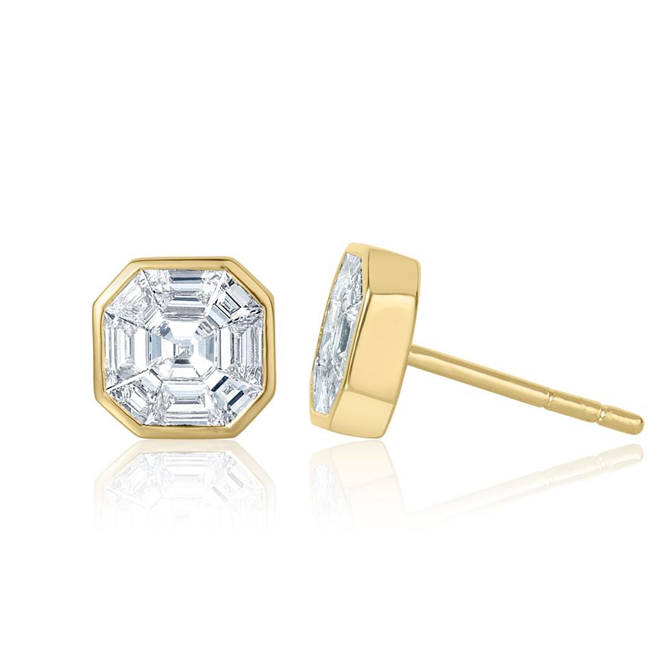 18ct Yellow Gold Asscher Shape Illusion Detail Diamond Stud Earrings 0.94ct Thumbnail Image 0