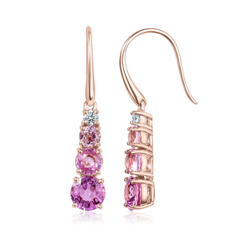 Bonbon 18ct Rose Gold Pink Sapphire and Diamond Drop Earrings Thumbnail Image 0