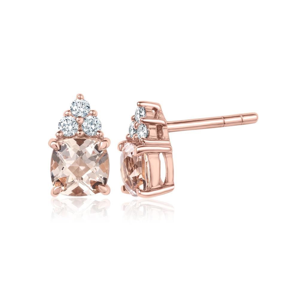 18ct Rose Gold Morganite and Diamond Stud Earrings Thumbnail Image 0