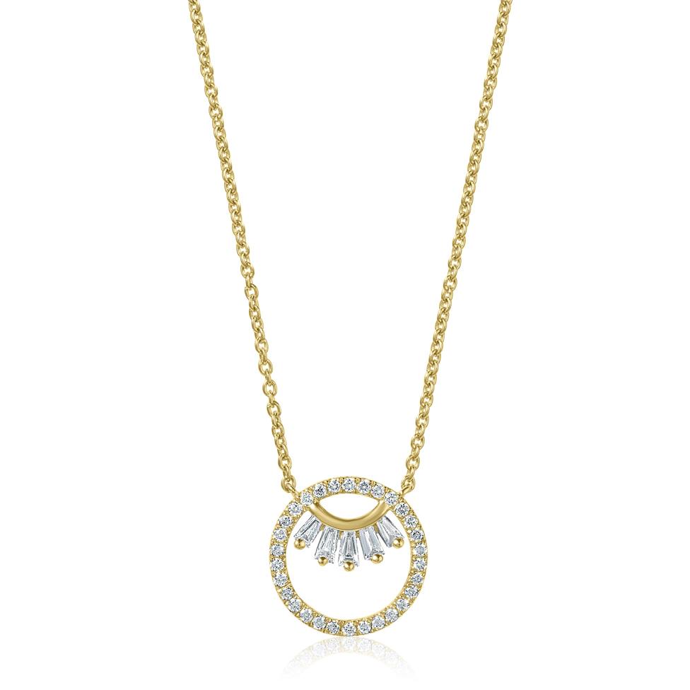 18ct Yellow Gold Circle Design Baguette Cut Diamond Necklace 0.26ct Thumbnail Image 0