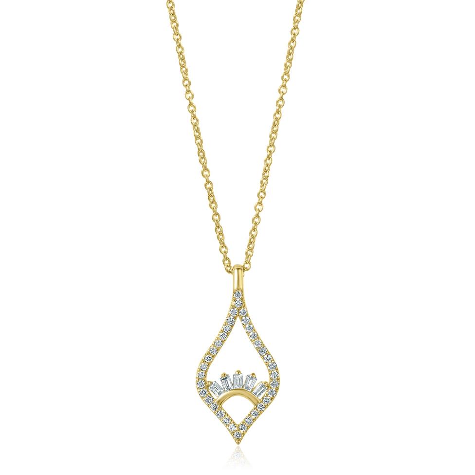 18ct Yellow Gold Kite Shape Baguette Cut Diamond Necklace 0.24ct Thumbnail Image 0