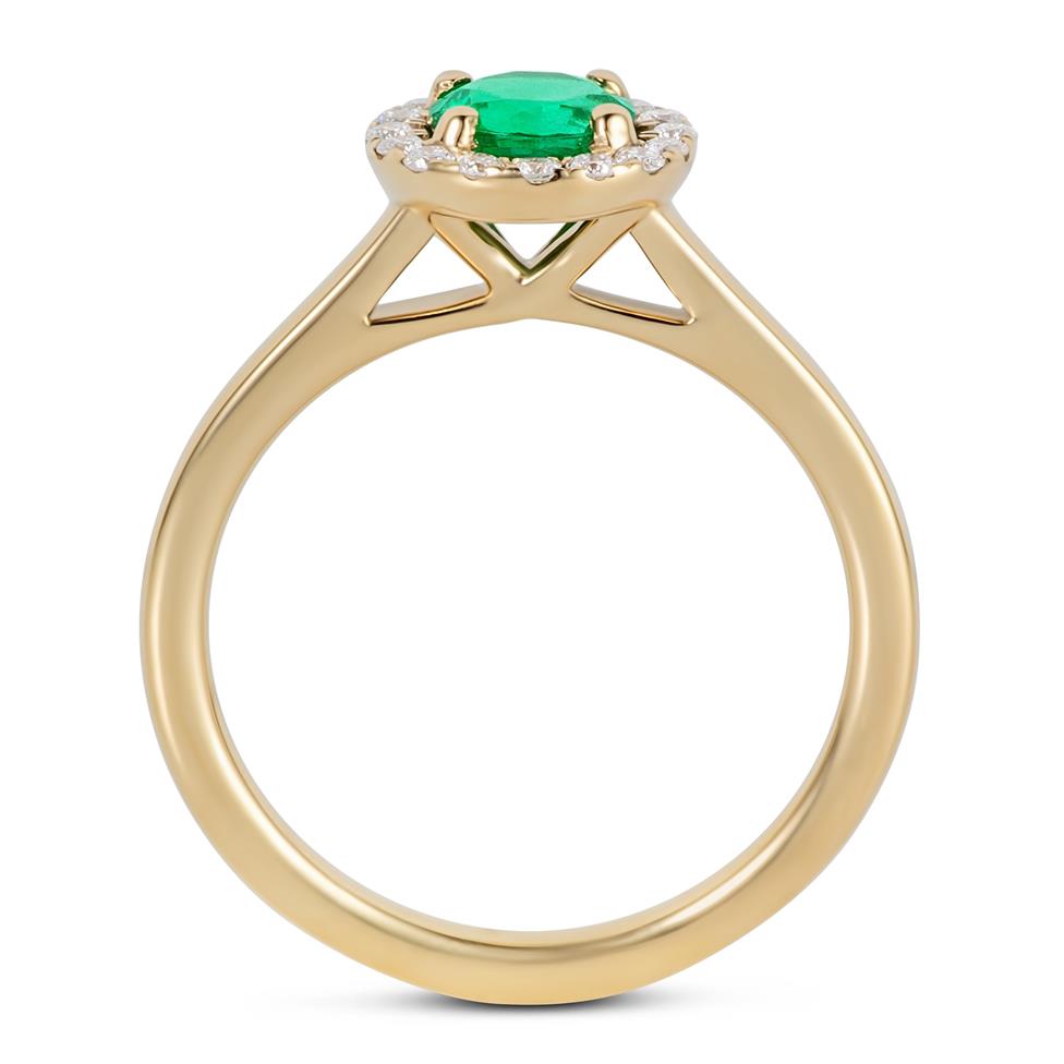 18ct Yellow Gold Emerald and Diamond Round Halo Engagement Ring Thumbnail Image 2