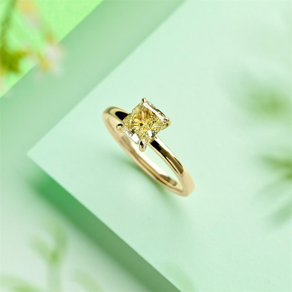 18ct Yellow Gold Cushion Cut Champagne Diamond Solitaire Engagement Ring Thumbnail Image 1
