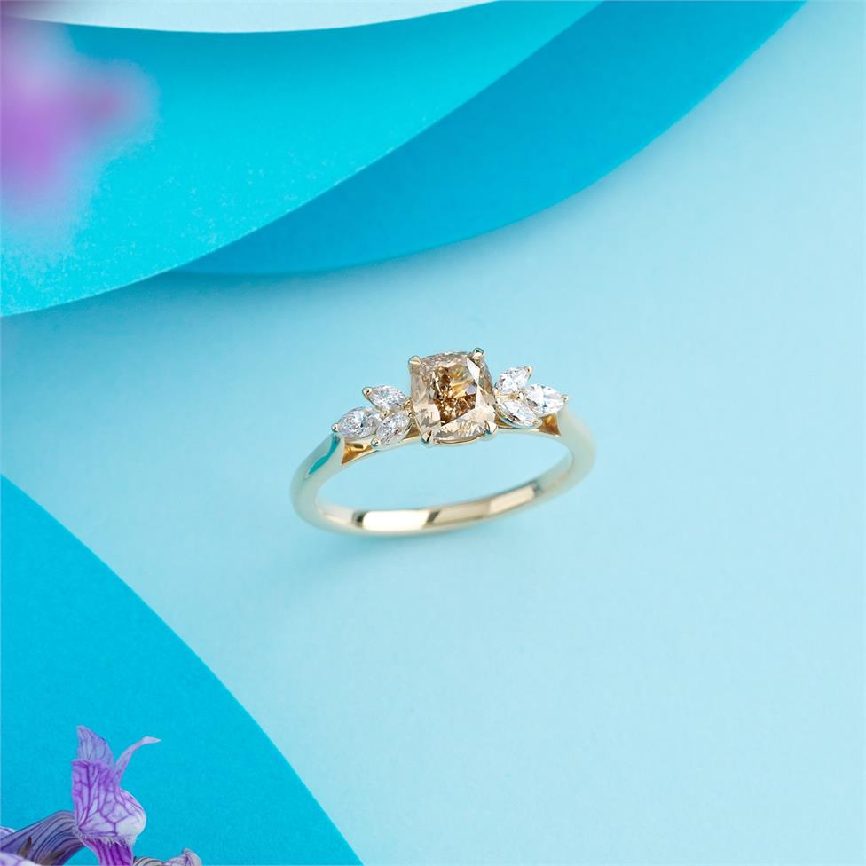18ct Yellow Gold Cushion Cut Cognac Diamond Engagement Ring 1.02ct Thumbnail Image 1