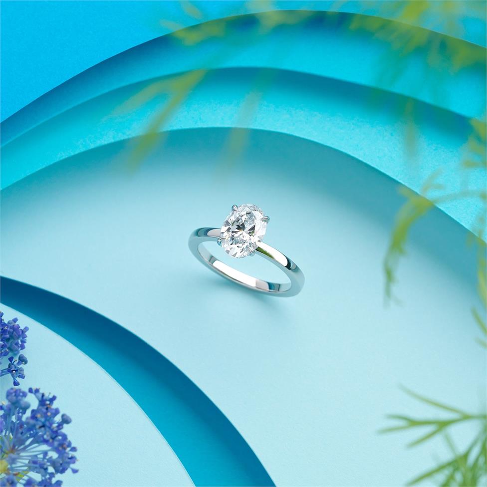 Platinum Bezel Detail Oval Diamond Solitaire Engagement Ring 1.90ct Thumbnail Image 1