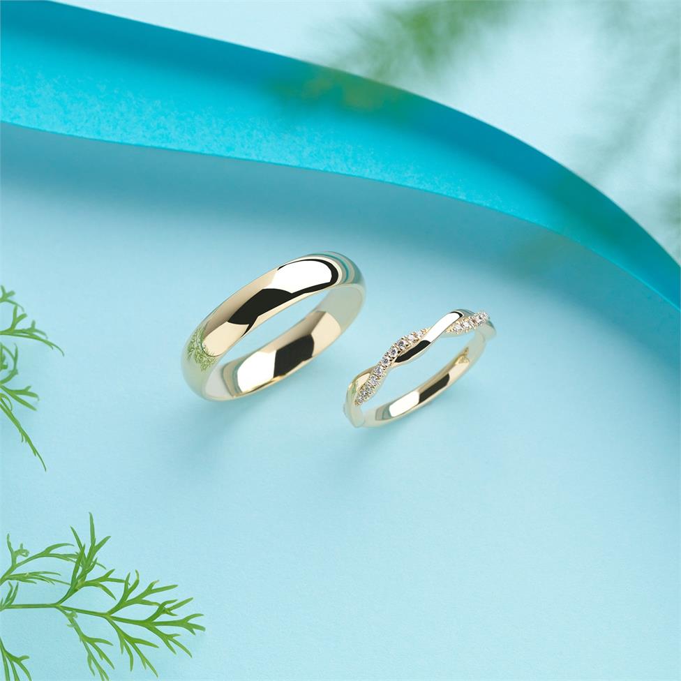 18ct Yellow Gold Plait Design Diamond Set Wedding Ring 0.13ct Thumbnail Image 2