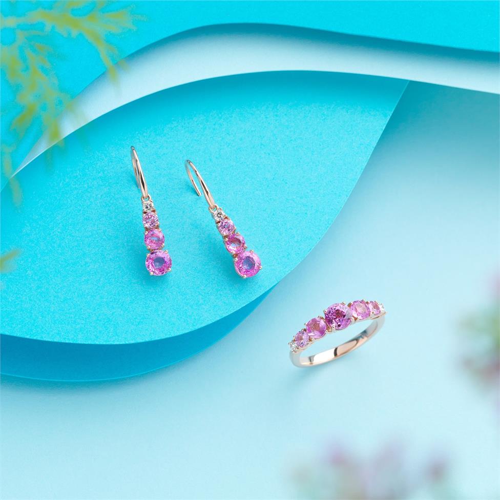 Bonbon 18ct Rose Gold Pink Sapphire and Diamond Drop Earrings Thumbnail Image 2