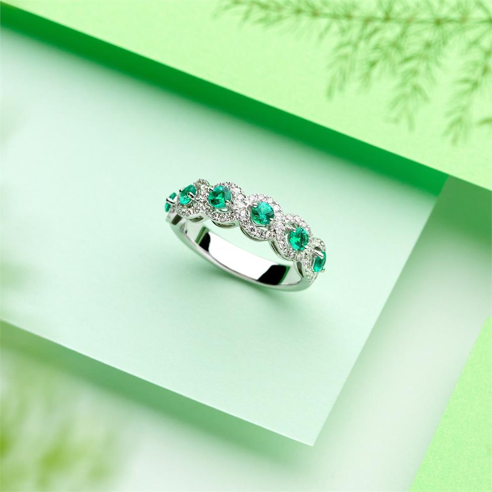 Oriana 18ct White Gold Emerald and Diamond Dress Ring Thumbnail Image 1