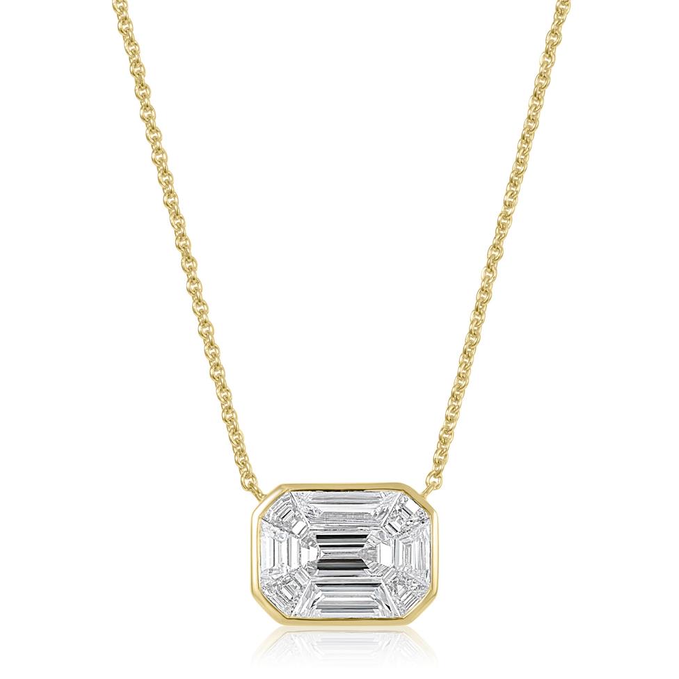 18ct Yellow Gold Emerald Shape Illusion Detail Diamond Necklace 1.00ct Image 1