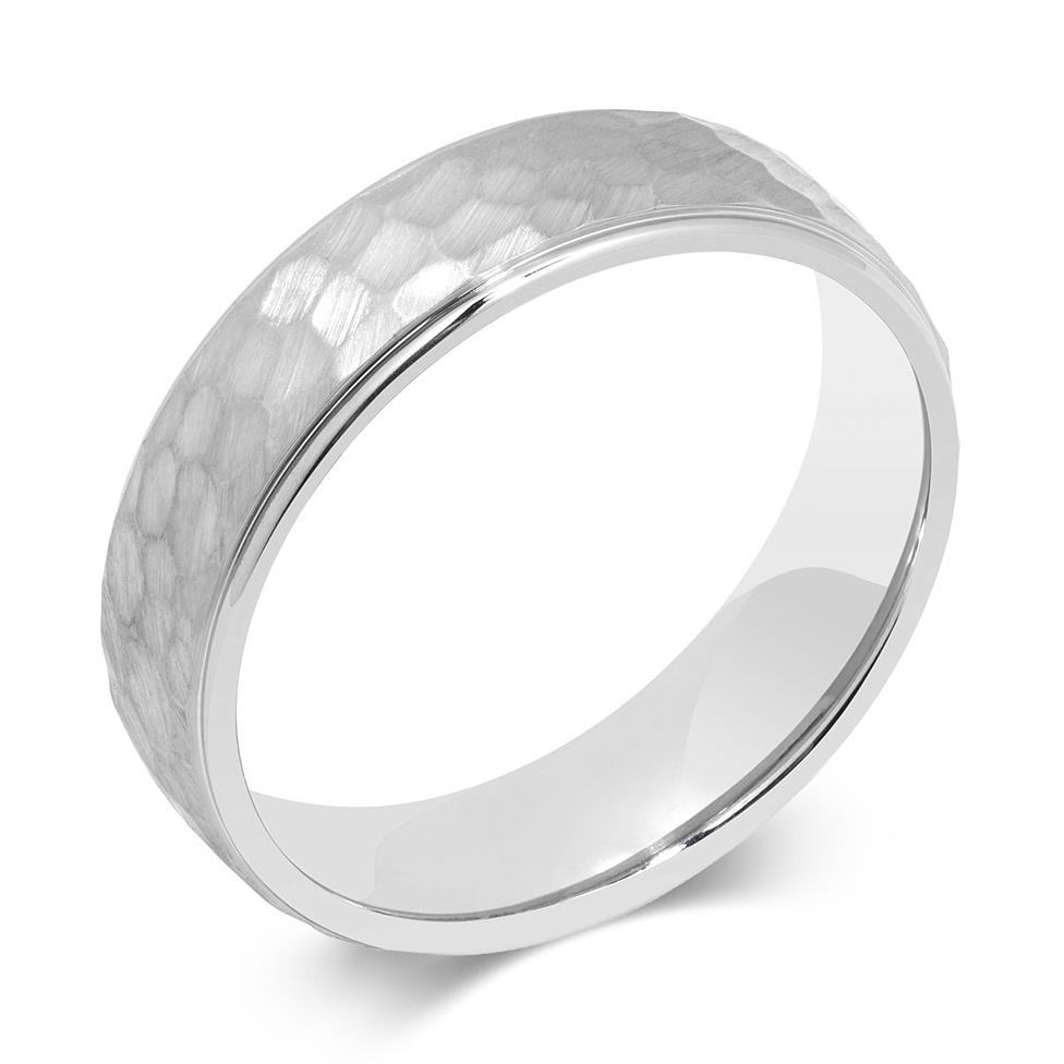 Platinum Hammered Finish Wedding Ring Thumbnail Image 0