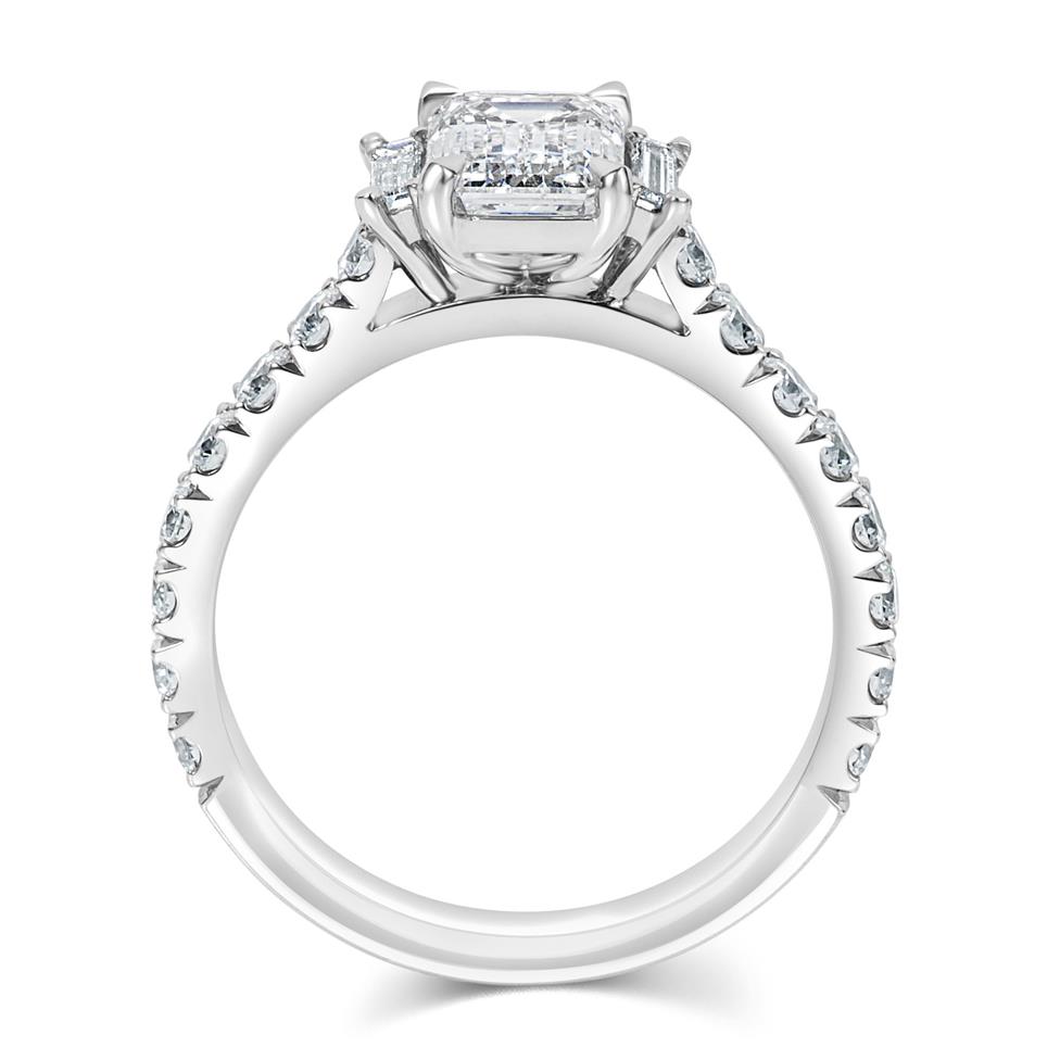 Platinum Emerald and Baguette Cut Diamond Three Stone Engagement Ring 1.50ct Thumbnail Image 2