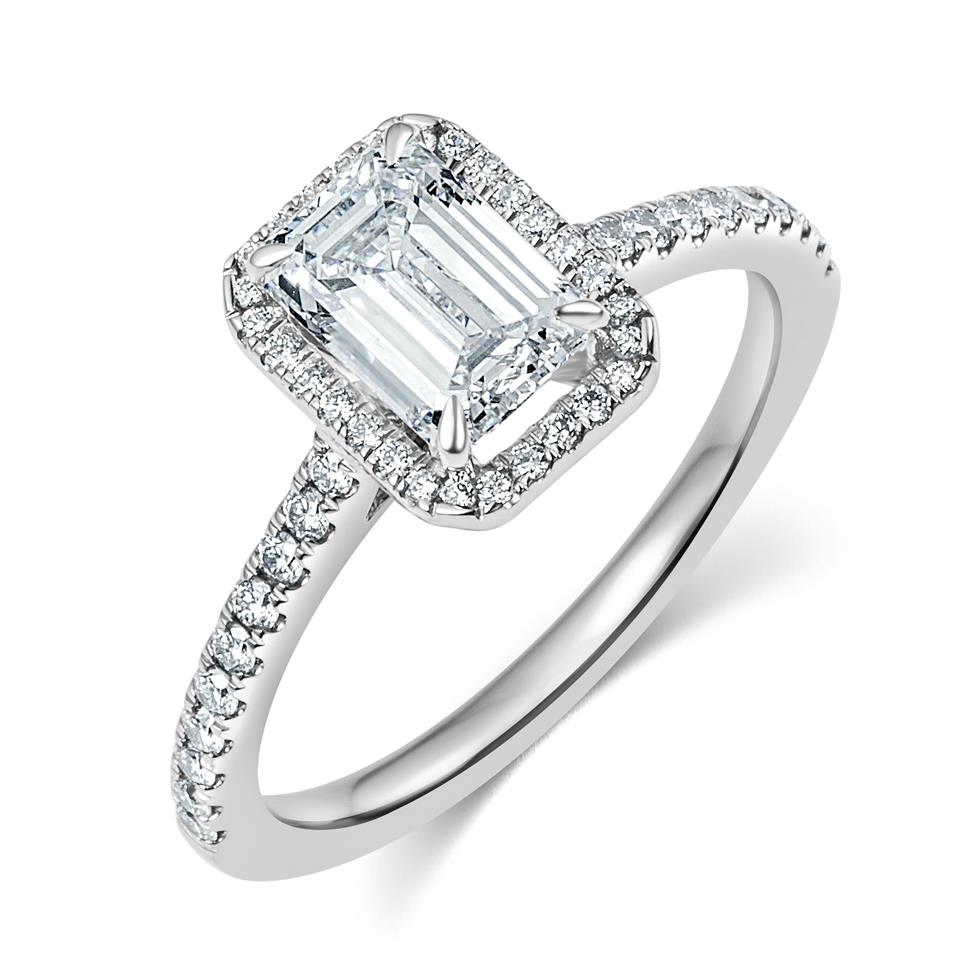 Platinum Emerald Cut Diamond Halo Engagement Ring 1.22ct Image 1