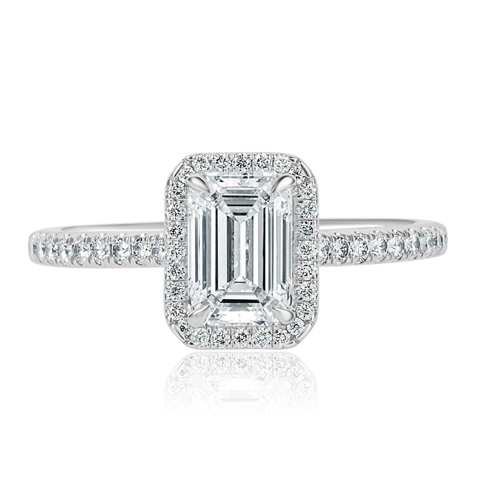 Platinum Emerald Cut Diamond Halo Engagement Ring 1.22ct Thumbnail Image 1