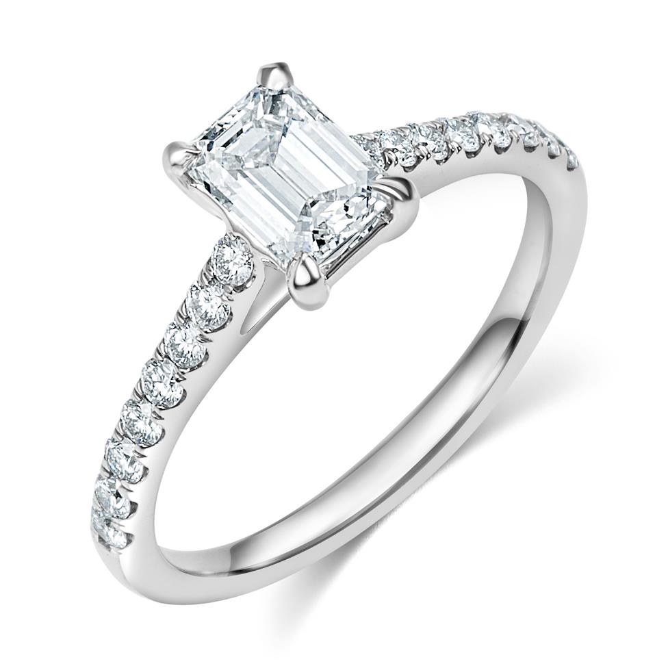 Platinum Emerald Cut Diamond Solitaire Engagement Ring 0.70ct Image 1