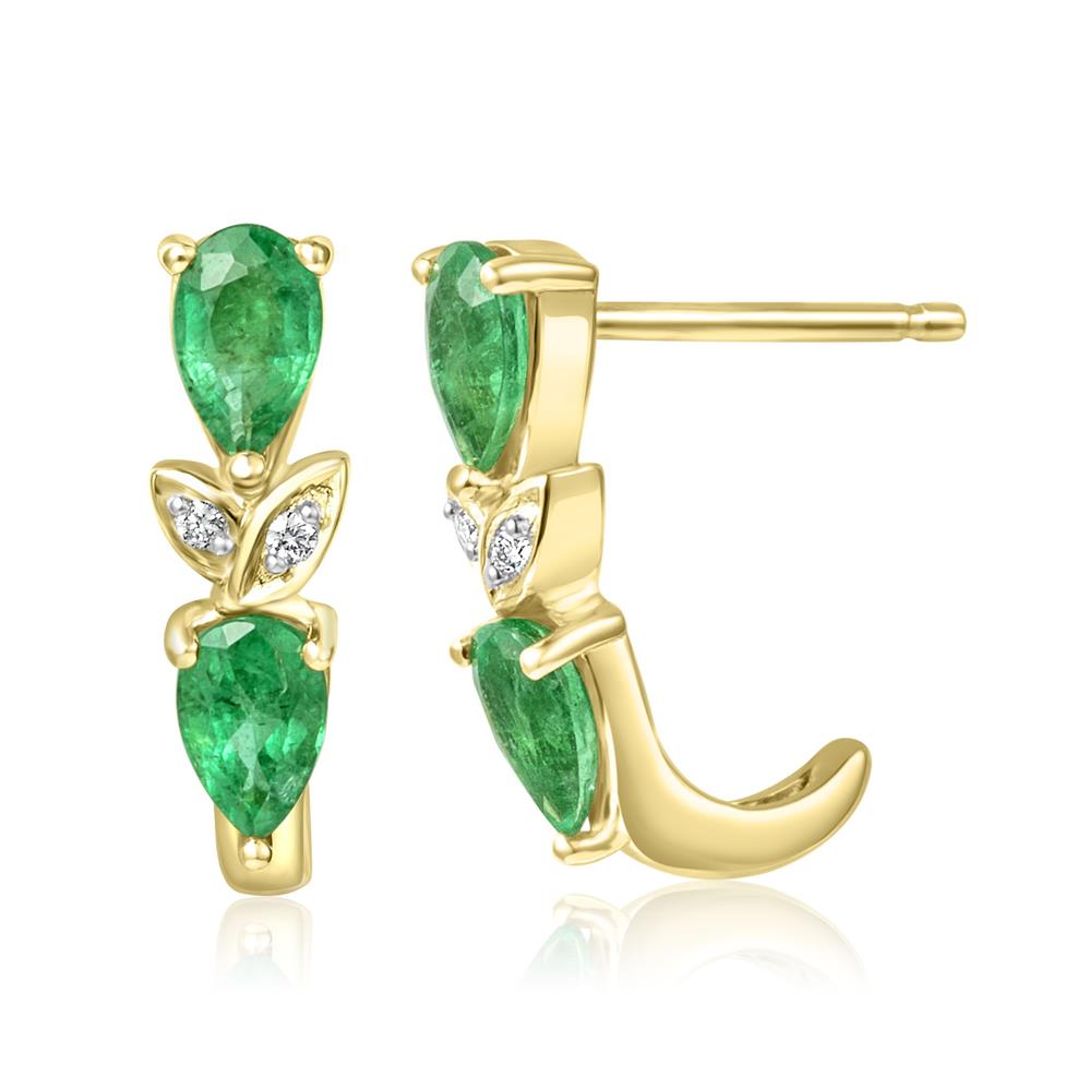 18ct Yellow Gold Emerald and Diamond Half Hoop Earrings Thumbnail Image 0