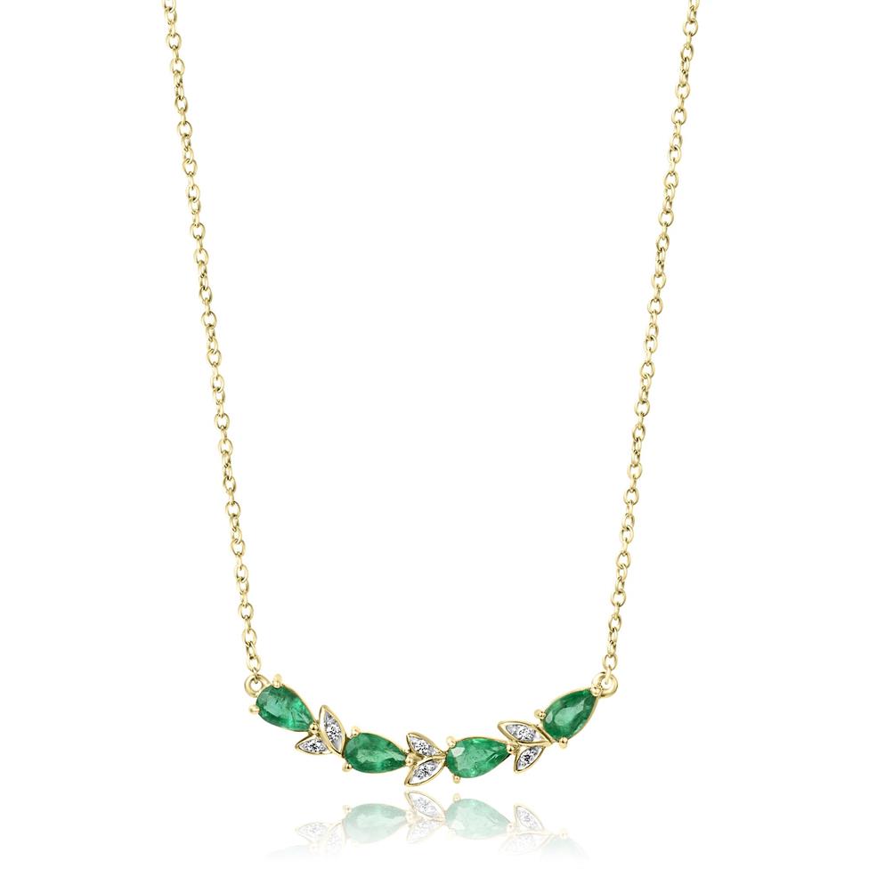 18ct Yellow Gold Emerald and Diamond Necklace Image 1