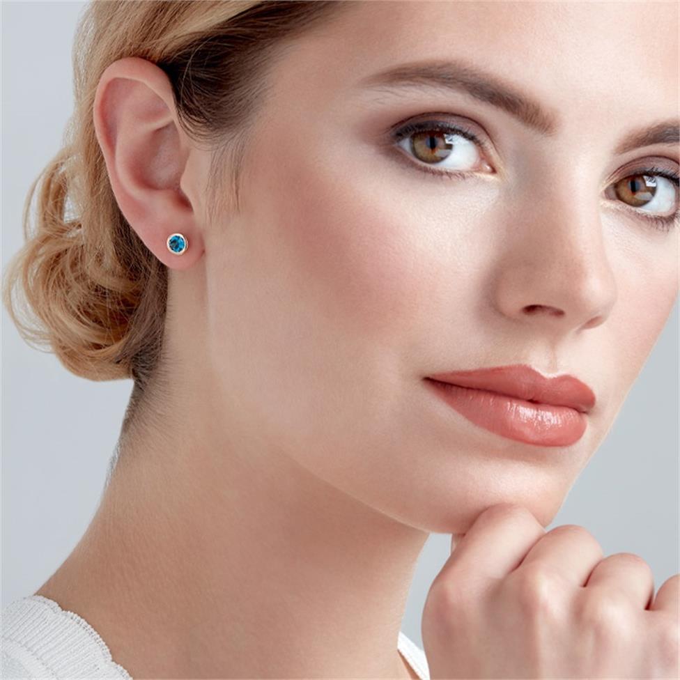 18ct Rose Gold London Blue Topaz Rubover Stud Earrings Thumbnail Image 1