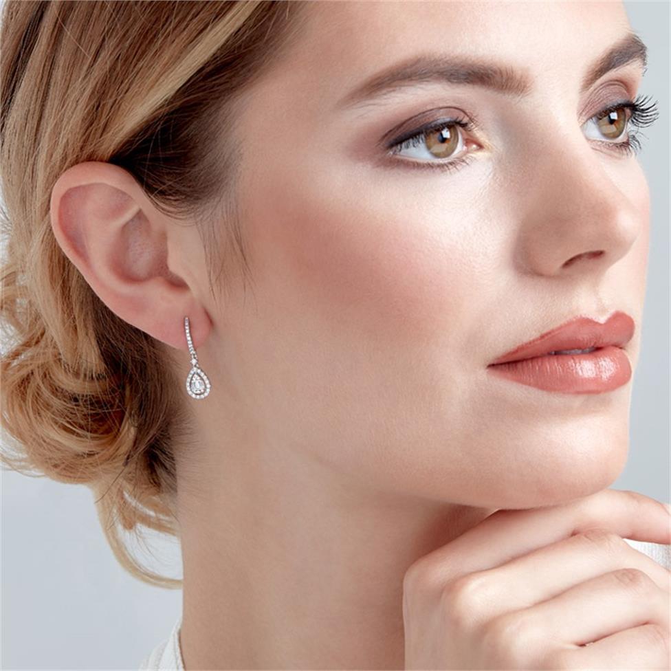 18ct White Gold Pear Shape Diamond Drop Earrings 0.44ct Thumbnail Image 2