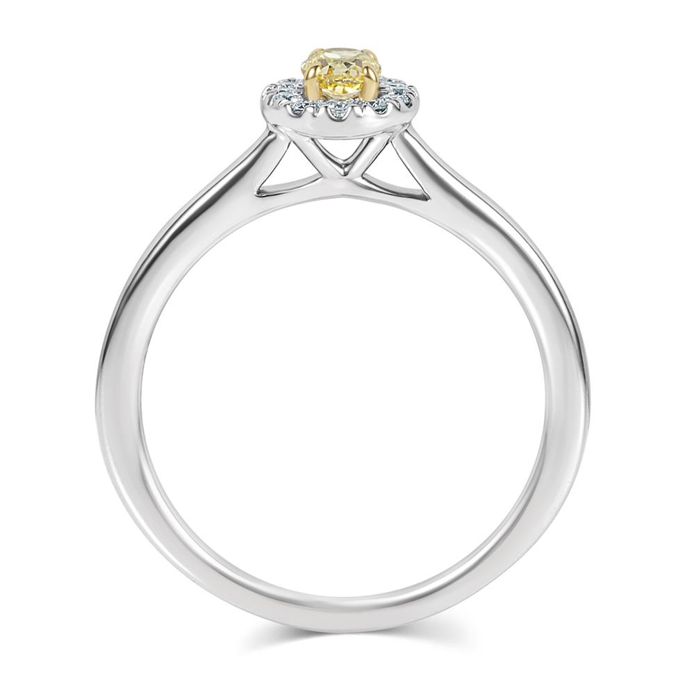 Platinum Oval Cut Yellow Diamond Halo Engagement Ring 0.24ct Thumbnail Image 2