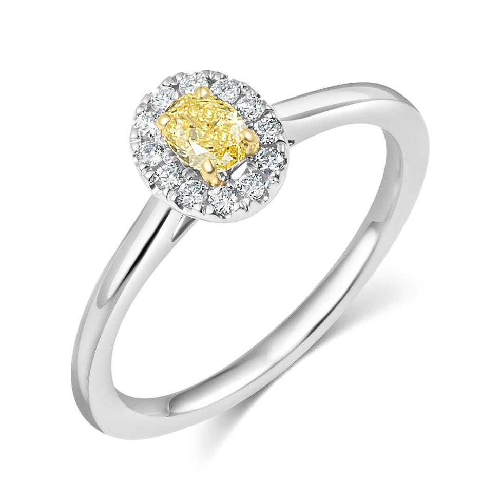Platinum Oval Cut Yellow Diamond Halo Engagement Ring 0.24ct Thumbnail Image 0