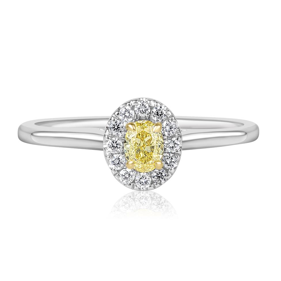 Platinum Oval Cut Yellow Diamond Halo Engagement Ring 0.24ct Thumbnail Image 1