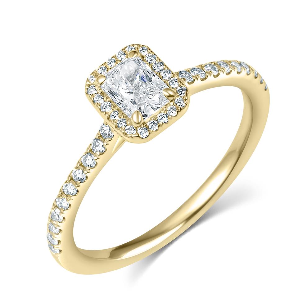 18ct Yellow Gold Radiant Cut Diamond Halo Engagement Ring 0.50ct Image 1