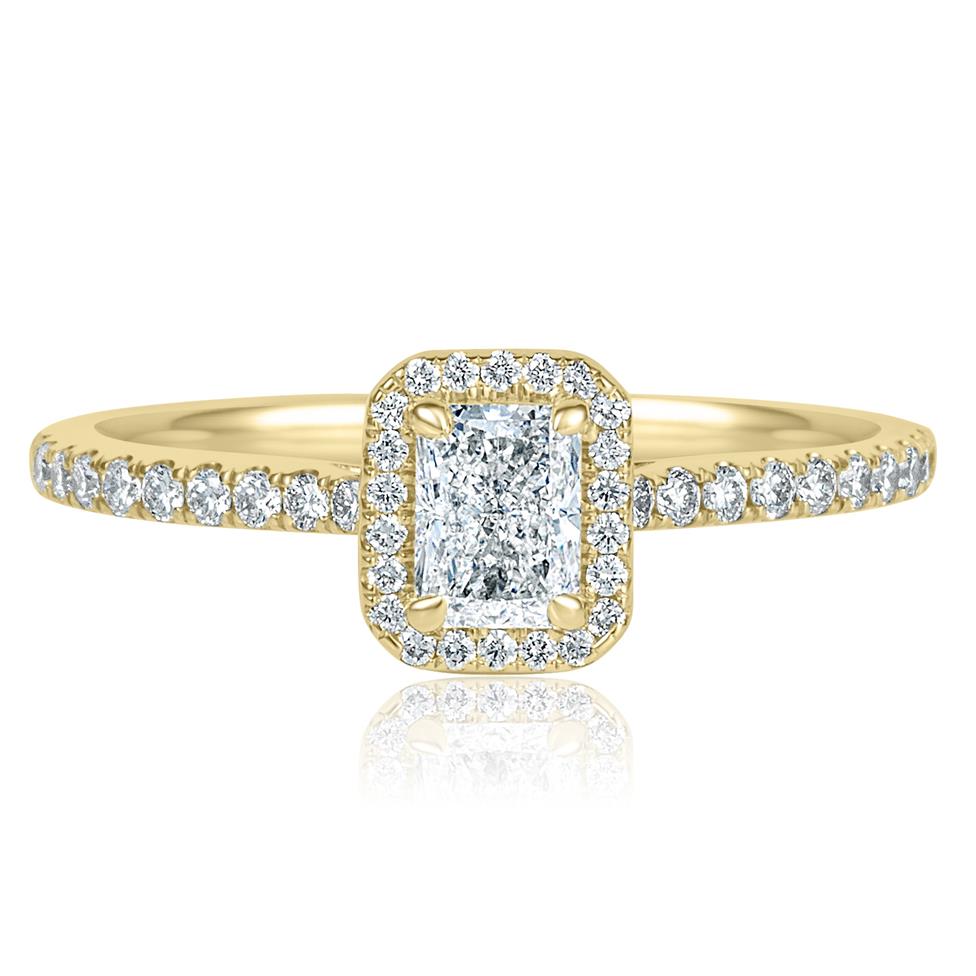 18ct Yellow Gold Radiant Cut Diamond Halo Engagement Ring 0.50ct Thumbnail Image 1