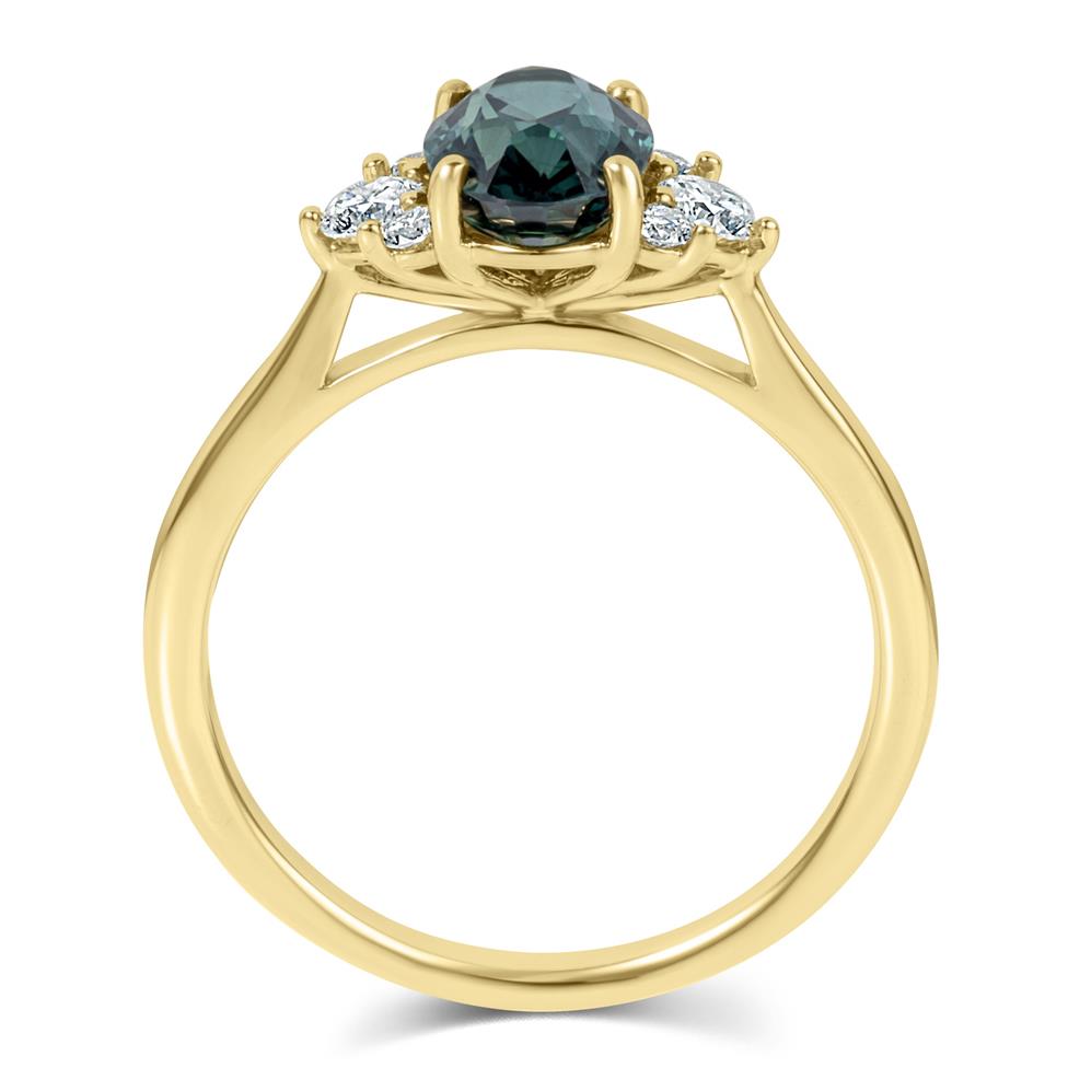 18ct Yellow Gold Teal Sapphire and Diamond Engagement Ring  Thumbnail Image 2