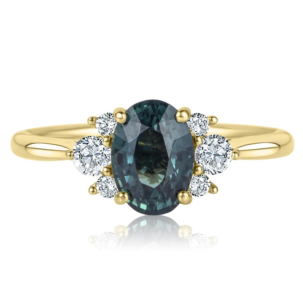 18ct Yellow Gold Teal Sapphire and Diamond Engagement Ring  Thumbnail Image 1