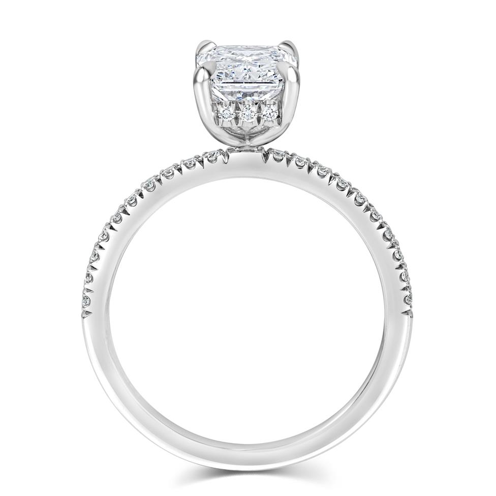Platinum Bezel Detail Radiant Cut Diamond Halo Engagement Ring 1.71ct Thumbnail Image 3