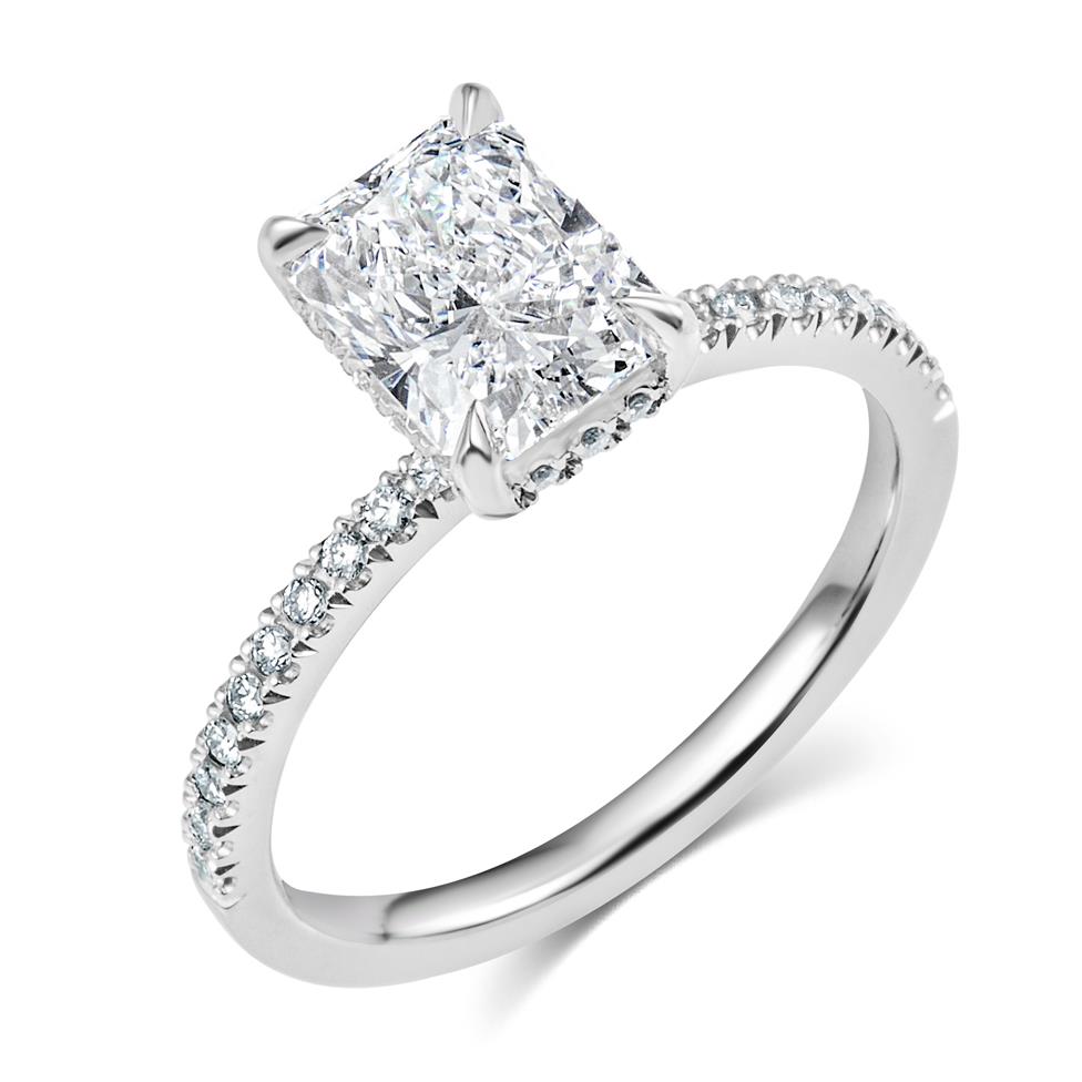 Platinum Bezel Detail Radiant Cut Diamond Halo Engagement Ring 1.71ct Thumbnail Image 0