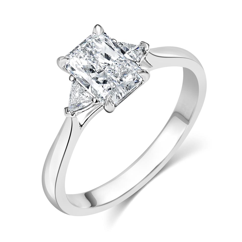 Platinum Radiant Cut and Trilliant Cut Three Stone Diamond Engagment Ring 1.01ct Thumbnail Image 0