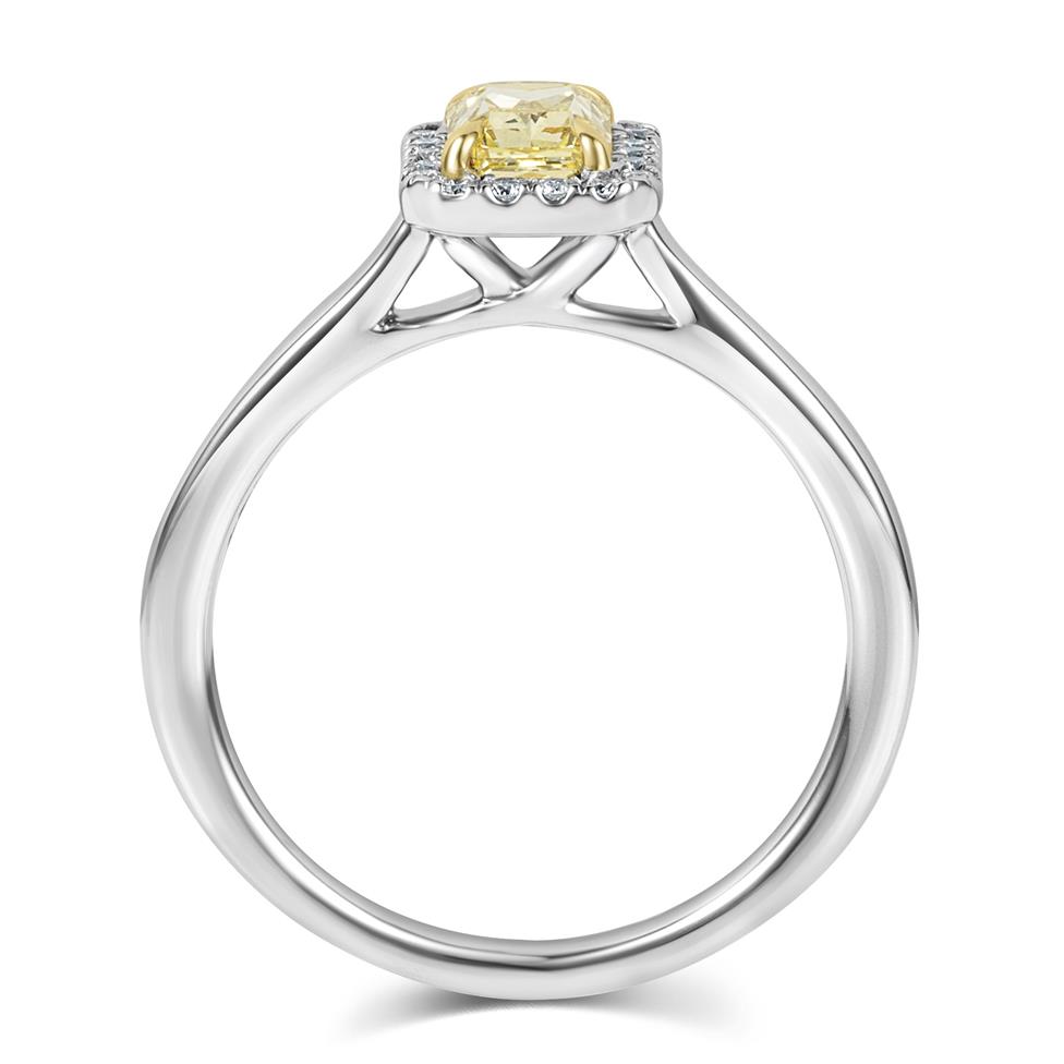 Platinum Radiant Cut Yellow Diamond Halo Engagement Ring 0.78ct Thumbnail Image 3