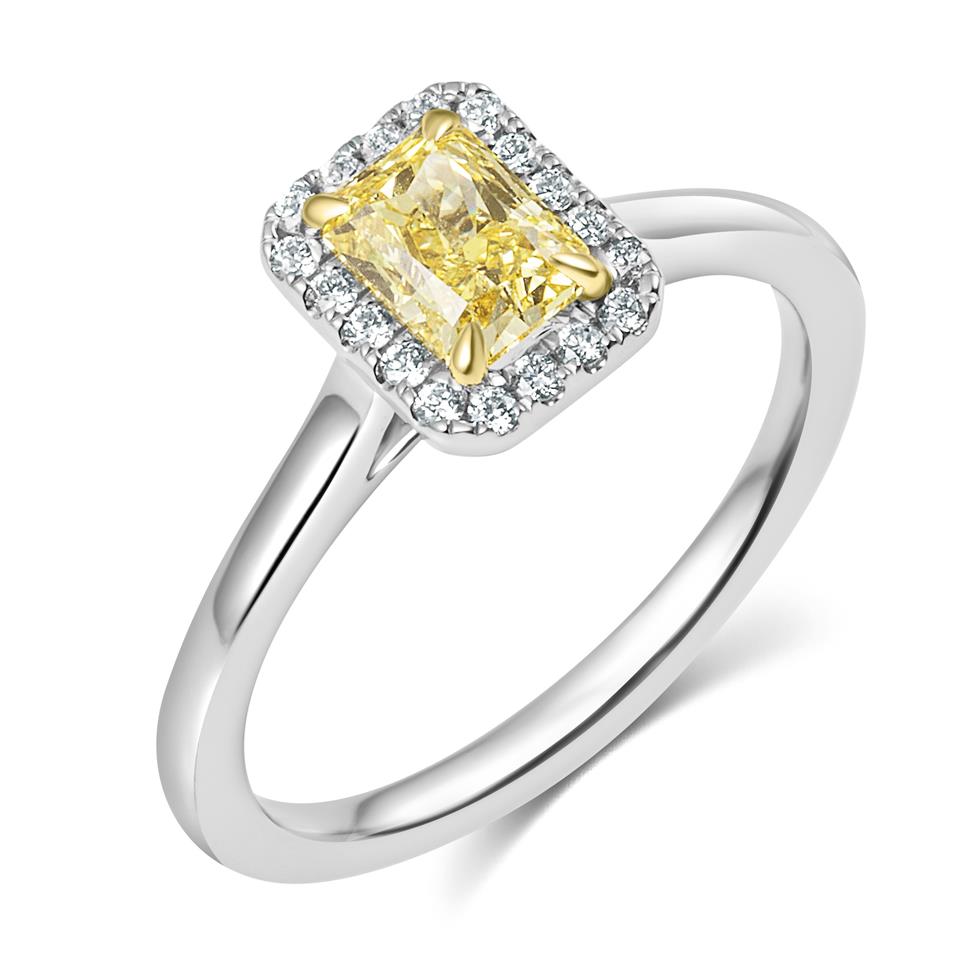 Platinum Radiant Cut Yellow Diamond Halo Engagement Ring 0.78ct Image 1